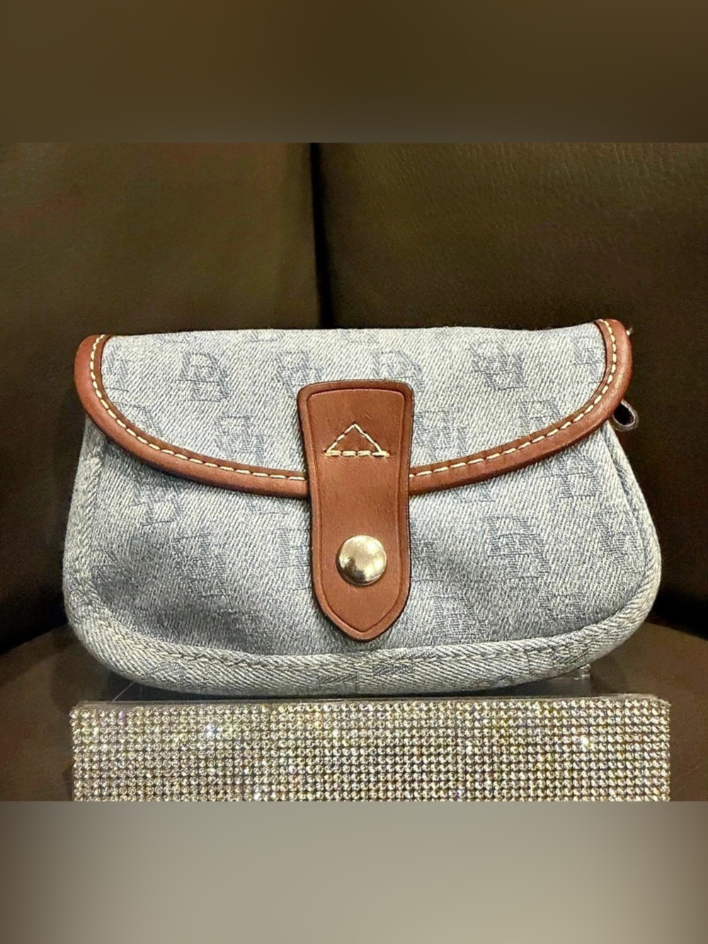 Dooney & Bourke Denim Monogram Flap Wristlet